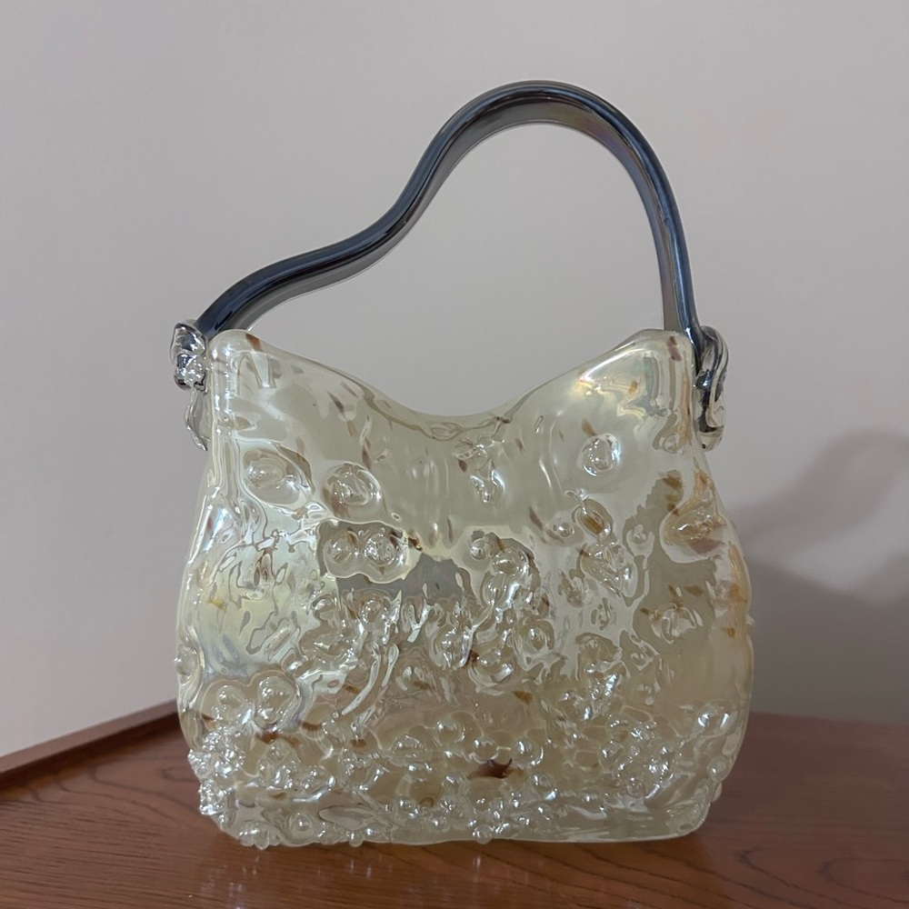 Vintage hand blow glass Murano style glass purse vase